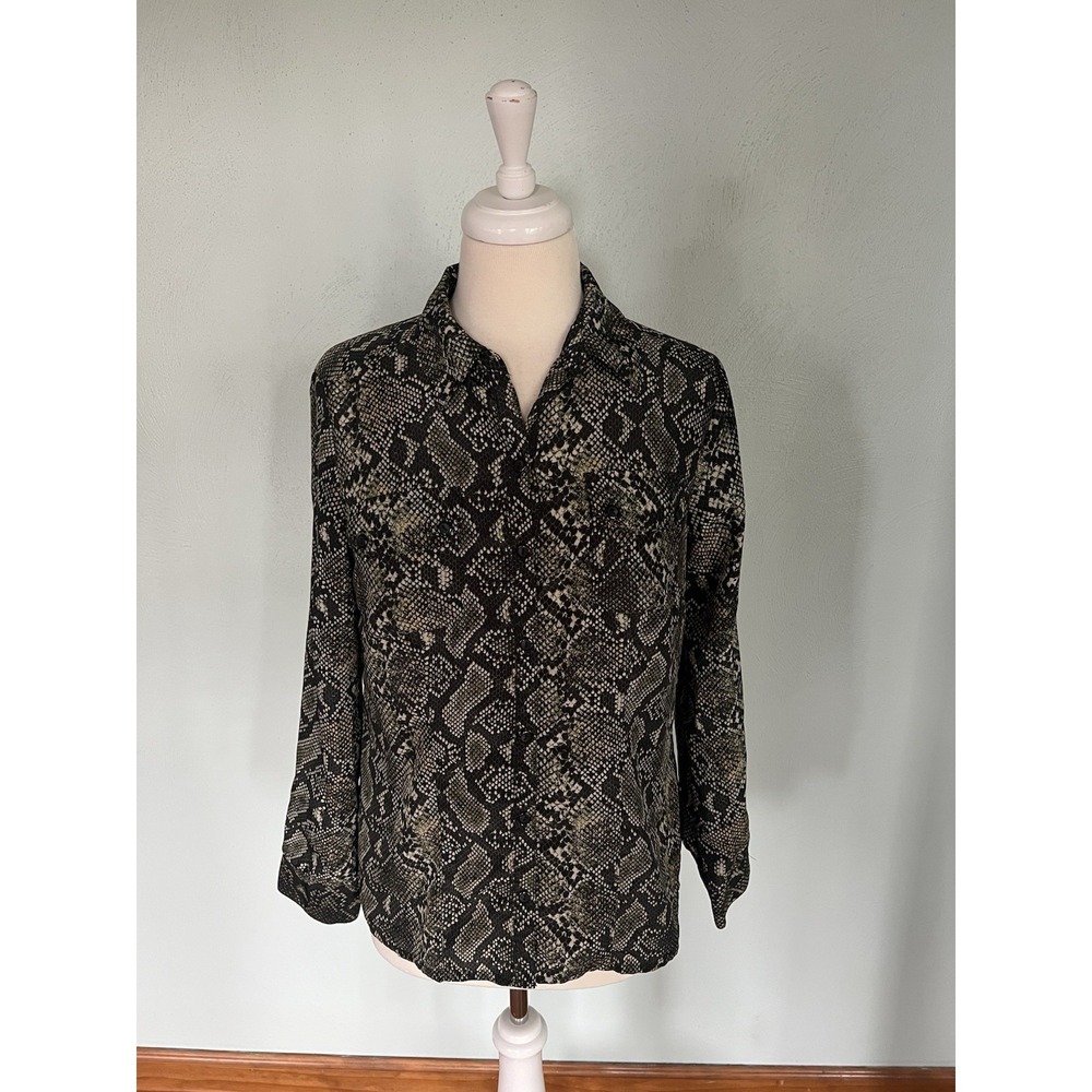 Kim Rogers Blouse Snake Animal Print Collared Button Down Business Conference S